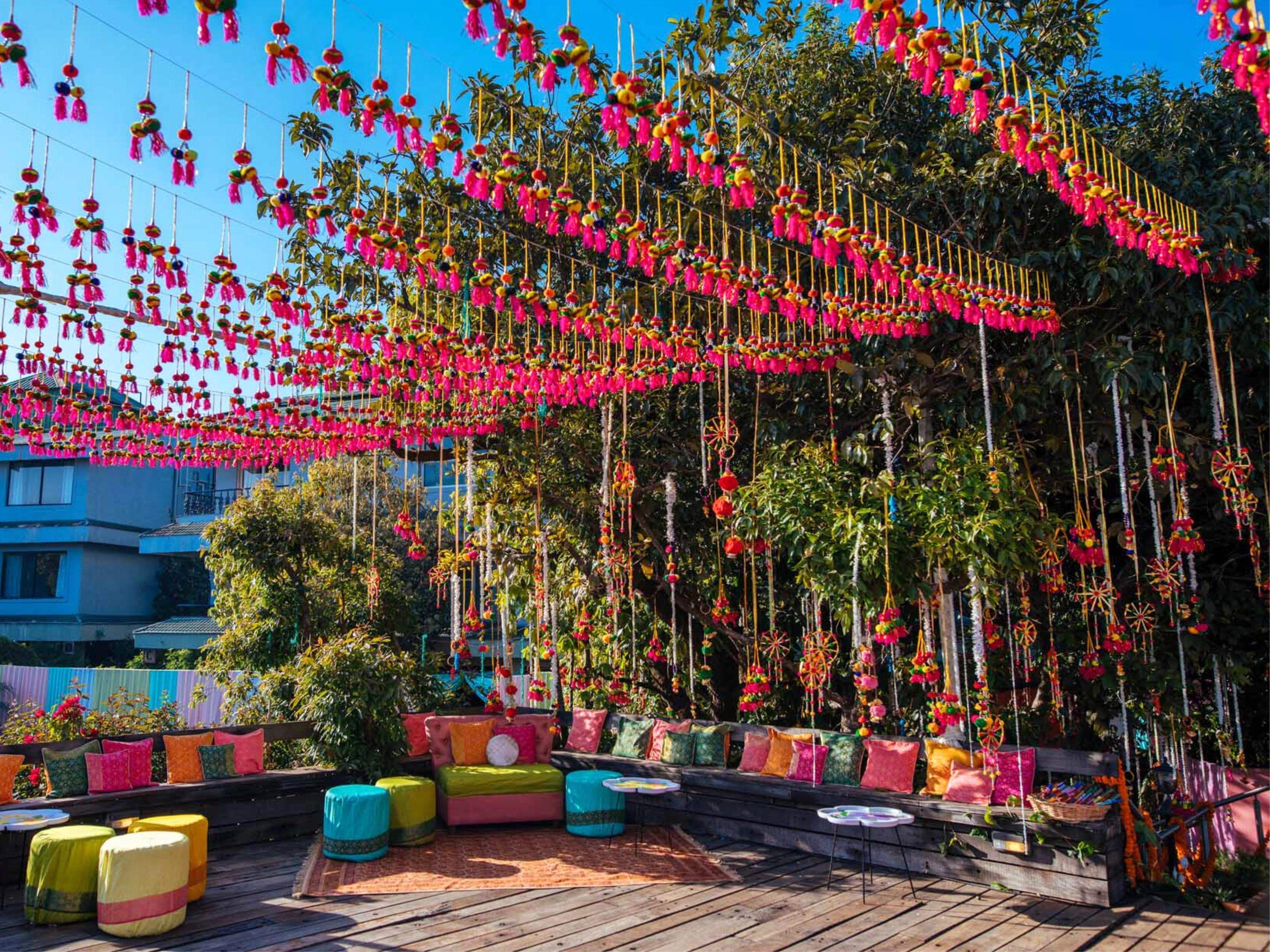 Scenic sunrise deck with small lawn seating area at Ramsukh Resort, Mahabaleshwar.